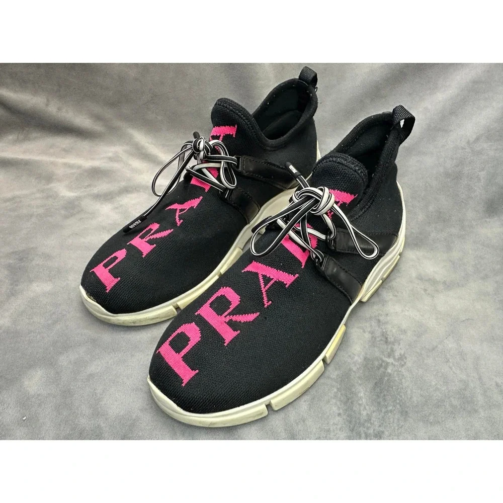 Prada Athletic Nylon Running‎ Sneakers Women US 5 EU 35 Black And Pink